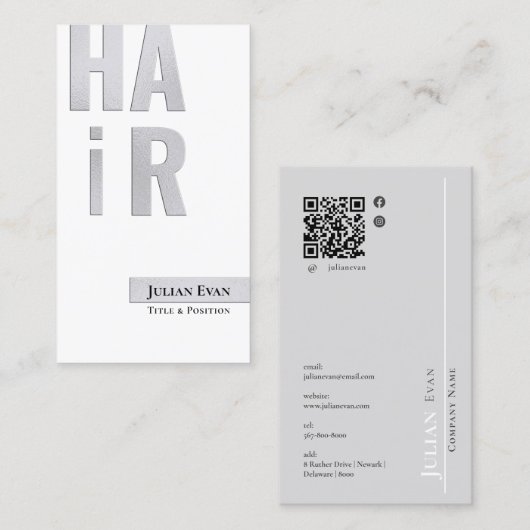 Carte de visite élégant Silvery White Coiffeur (Devant / Derrière)