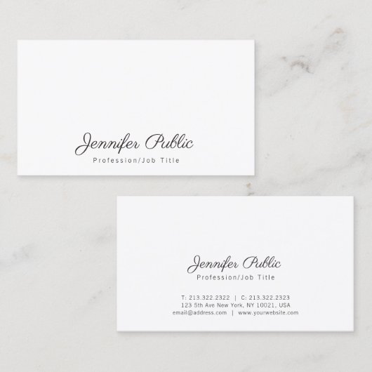 Carte De Visite Élégant Simple Chic Blanc Moderne Professionnel (Devant / Derrière)