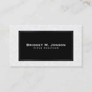 Carte De Visite Elégant Simple Damas Blanc Et Cadre Noir
