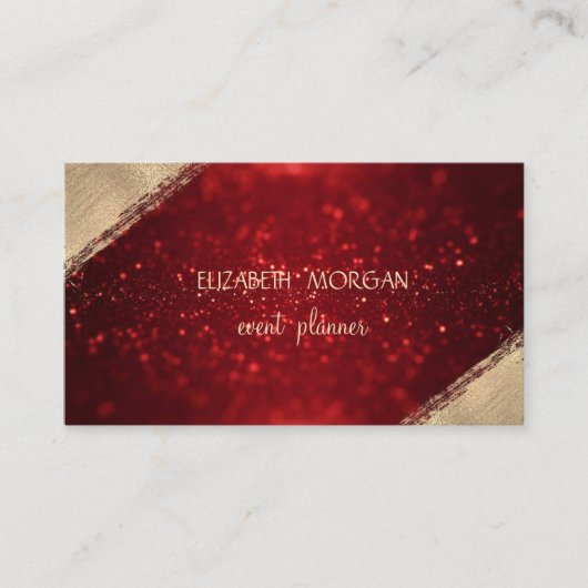 Carte De Visite Elégant Simple Faux Gold, Red Parties scintillant (Devant)