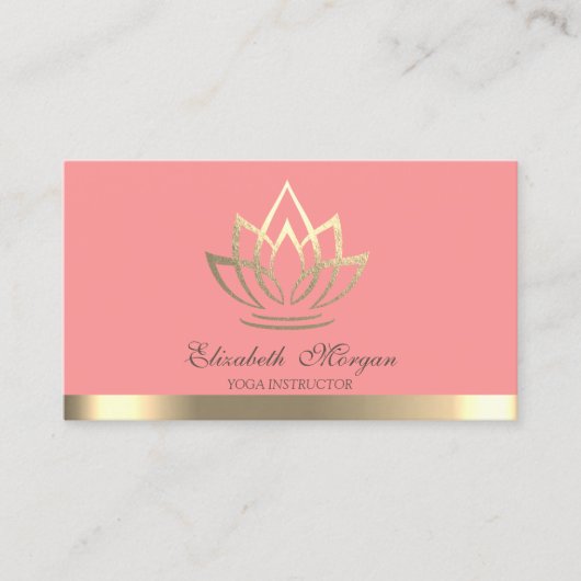Carte De Visite Élégant simple Gold Lotus Yoga Instructeur (Devant)