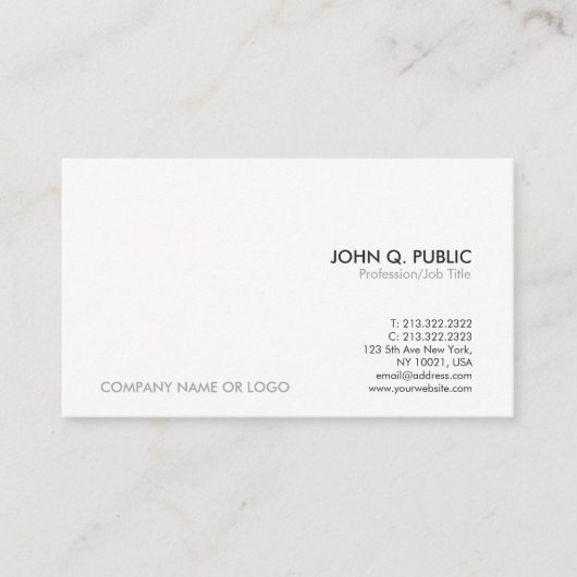 Carte De Visite Élégant simple professionnel moderne de blanc gris (Devant)