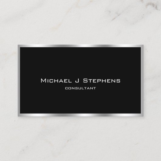 Carte De Visite Elégant Simple Silver Bordure Noir et Chrome (Devant)