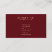 Carte De Visite Elegant Simple Template Luxury Deep Burgundy Red (Dos)