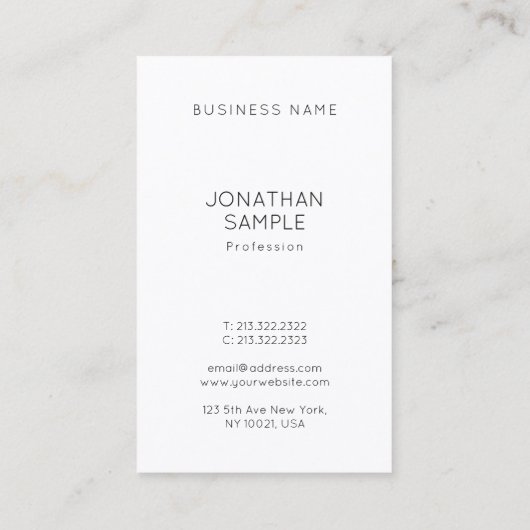 Carte De Visite Elégant Simple Vertical Design Moderne Luxe Plaine (Dos)