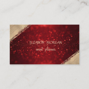 Carte De Visite Élégant Simplicité Faux Or, Rouge Paillettes Bokeh