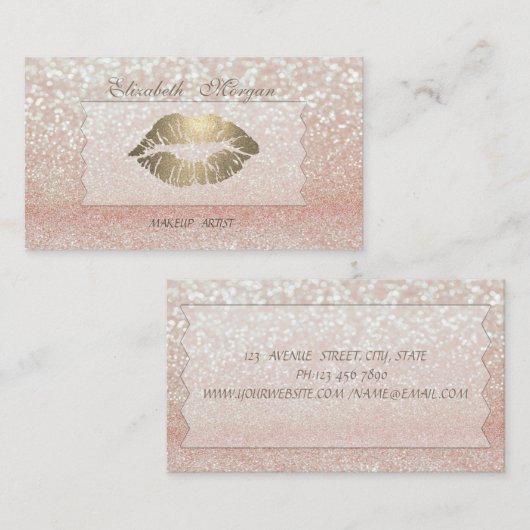 Carte De Visite Élégant Sophisticé Moderne Glittery Bokeh, Lèvres (Devant / Derrière)