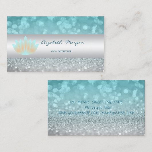 Carte De Visite Elégant Sophisticé Moderne Glittery Bokeh, Lotus (Devant / Derrière)