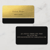 Carte De Visite Elégant Sophistiqué, Faux Gold, Perles, Noir (Devant / Derrière)