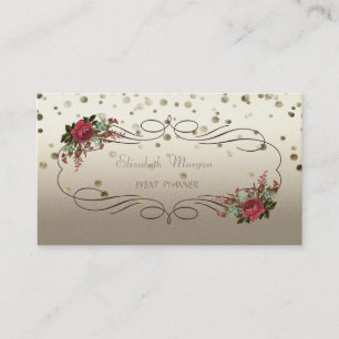 Carte De Visite Élégant Sophistiqué, Vintage, Fleurs, Confettis