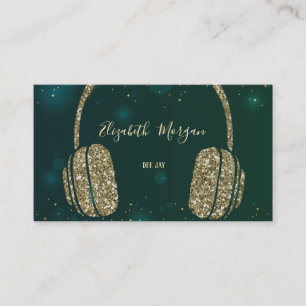 Carte De Visite Élégant Stars Green Parties scintillant casque DJ