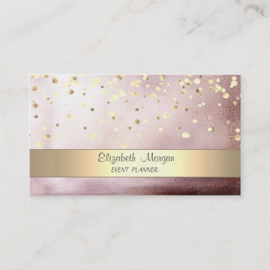 Carte De Visite Elégant Stripe Confetti Rose Gold (Devant)