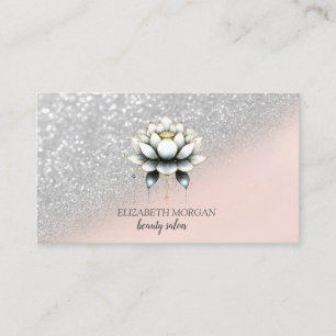 Carte De Visite Élégant style argenté paillettes flou lotus rose