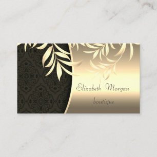 Carte De Visite Élégant Style Damassé Feuilles D'or