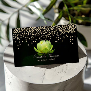 Carte De Visite Élégant Style Noir Diamants Lotus Vert 
