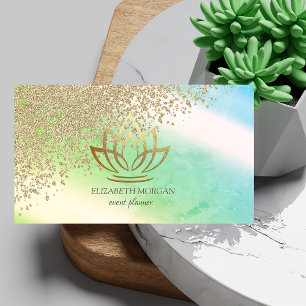 Carte De Visite Élégant style or diamants lotus ombre vert
