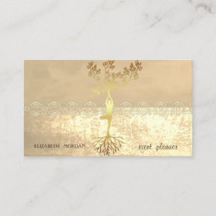 Carte De Visite Élégant Style Or, Silhouette d'Arbre en Dentelle