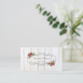 Carte De Visite Élégant Style Rustique Chic, Fleurs, Texture Bois (Debout devant)