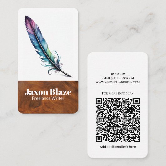 Carte De Visite Élégant stylo Quill Pen Aquarelle Écrivain Freelan (Devant / Derrière)