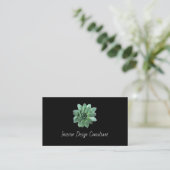 Carte De Visite Elegant Succulent Botanical QR code Black  (Debout devant)