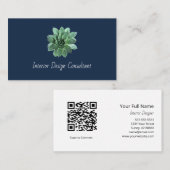 Carte De Visite Elegant Succulent Modern Botanical QR code (Devant / Derrière)
