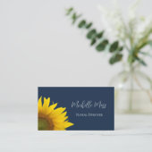 Carte De Visite Elégant Sunflower Navy Blue Floral Designer (Debout devant)