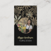 Carte De Visite Elegant Tan & Black Floral Photo QR Code Logo (Devant)