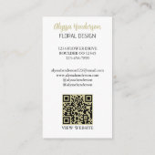 Carte De Visite Elegant Tan & White Floral Photo QR Code Logo (Dos)