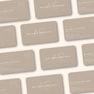 Carte De Visite Élégant Taupe Simple Minimaliste Deux Monogrammes