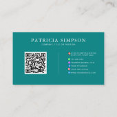 Carte De Visite Elegant Teal Green & Beige Cream QR Code Template (Dos)