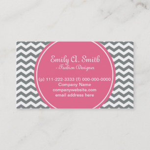 Carte De Visite Élégant, tendance, féminin gris, blanc chevron ros