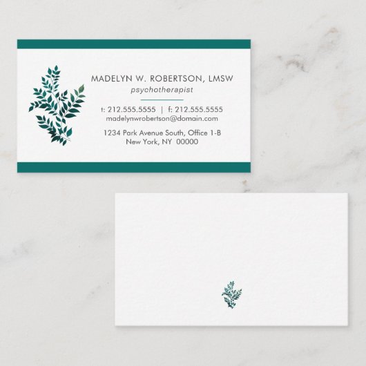Carte De Visite Élégant thérapeute Plante vert (Devant / Derrière)