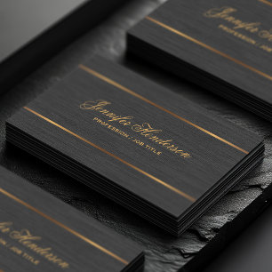 Carte De Visite Élégant tissu de lin noir cadre doré professionnel