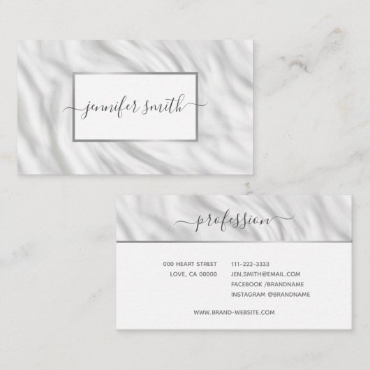 Carte De Visite Élégant Tissu Satiné Marbre Avec Cadre Chic Plutôt (Devant / Derrière)
