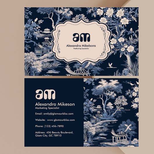 Carte De Visite Elégant Toile Bleue De Jouy