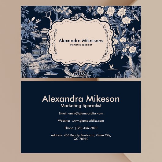 Carte De Visite Elégant Toile Bleue De Jouy