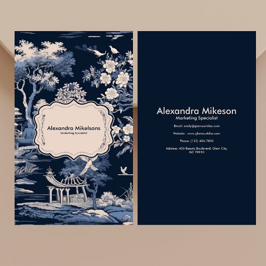 Carte De Visite Elégant Toile Bleue De Jouy