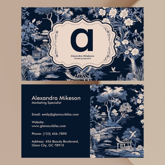 Carte De Visite Elégant Toile Bleue De Jouy