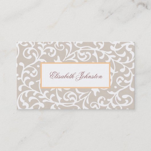 Carte De Visite Élégant ton neutre Damas Feminine Floral (Devant)