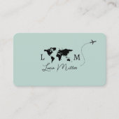 Carte De Visite Elegant Travel Agent monogram worldmap&plane (Devant)