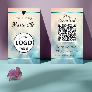 Carte De Visite Élégant Triangle Motif Coeur Photo Code QR Logo