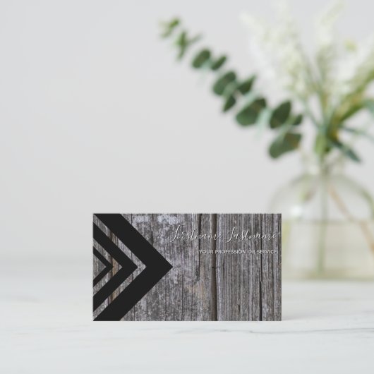 Carte De Visite Elégant triangle noir sur surface en bois rustique (Debout devant)
