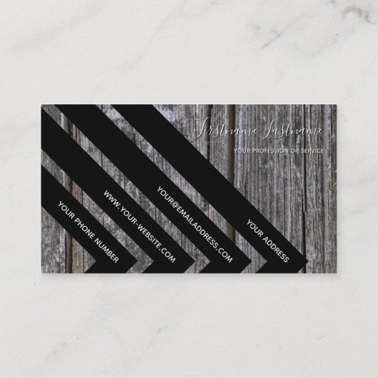 Carte De Visite Elégant triangle noir sur surface en bois rustique (Dos)