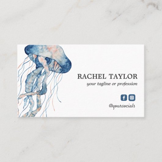 Carte De Visite Elégant Tropical Jellyfish rose bleu Plage Côte (Devant)