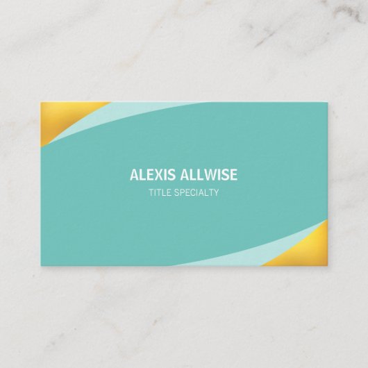 Carte De Visite Élégant Turquoise Abstrait et doré (Devant)