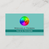 Carte De Visite Élégant Turquoise classique chic avec logo profess (Devant)