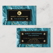 Carte De Visite Élégant Turquoise et Gold Ocean Parties scintillan (Devant / Derrière)