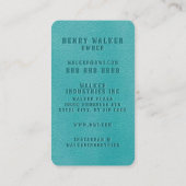 Carte De Visite Elégant Turquoise Faux Vegan Cuir (Dos)