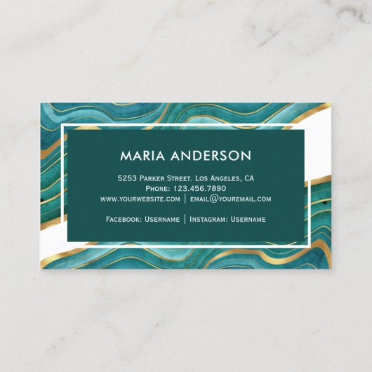 Carte De Visite Elégant Turquoise Gold Agate Géode Géode (Dos)