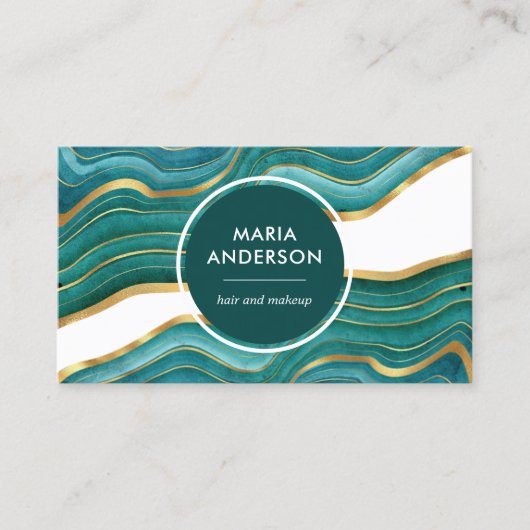 Carte De Visite Elégant Turquoise Gold Agate Géode Géode (Devant)